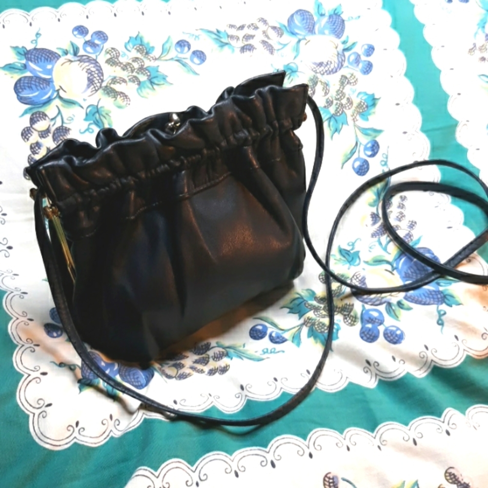 Kiss Lock Gathered Leather Crossbody